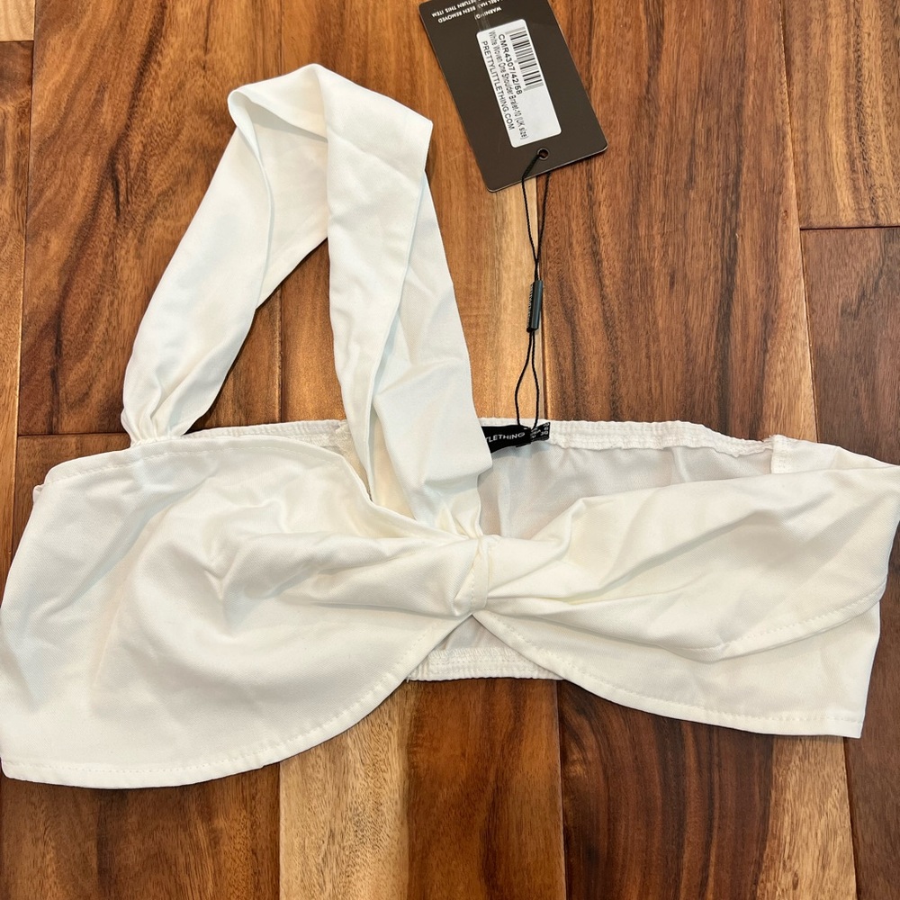 Prettylittlething white one shoulder bralette